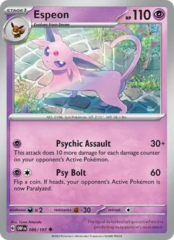 Espeon — Obsidian Flames #086, 2023. Illustrated by Cona Nitanda.