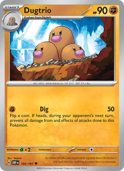 Dugtrio — Obsidian Flames #104, 2023. Illustrated by Nelnal.