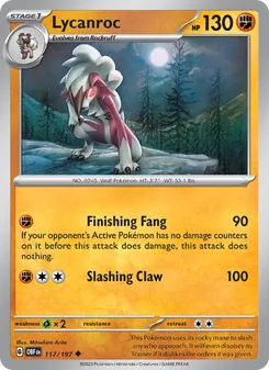 Lycanroc — Obsidian Flames #117, 2023. Illustrated by Mitsuhiro Arita.