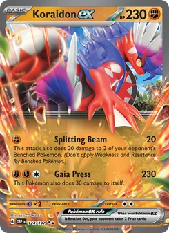 Koraidon ex — Obsidian Flames #124, 2023. Illustrated by aky CG Works.