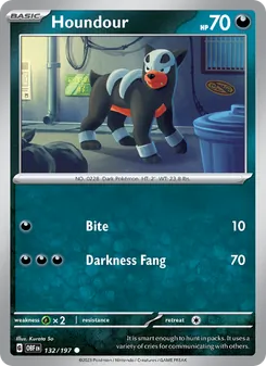 Houndour — Obsidian Flames #132, 2023. Illustrated by Kurata So.