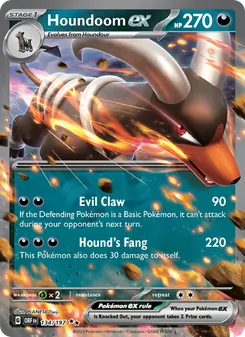 Houndoom ex — Obsidian Flames #134, 2023. Illustrated by PLANETA Tsuji.