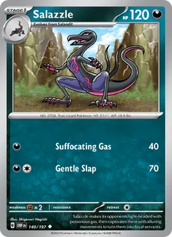 Salazzle — Obsidian Flames #140, 2023. Illustrated by Shigenori Negishi.