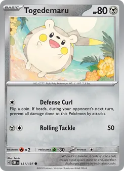 Togedemaru — Obsidian Flames #151, 2023. Illustrated by Sekio.