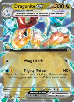 Dragonite ex — Obsidian Flames #159, 2023. Illustrated by 5ban Graphics.
