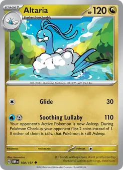 Altaria — Obsidian Flames #160, 2023. Illustrated by kurumitsu.