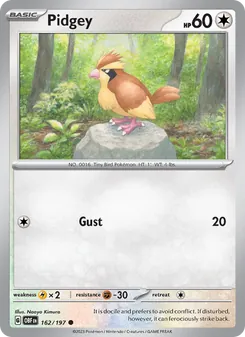 Pidgey — Obsidian Flames #162, 2023. Illustrated by Naoyo Kimura.