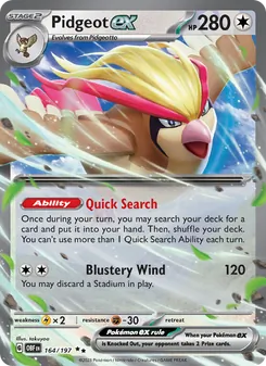 Pidgeot ex — Obsidian Flames #164, 2023. Illustrated by takuyoa.
