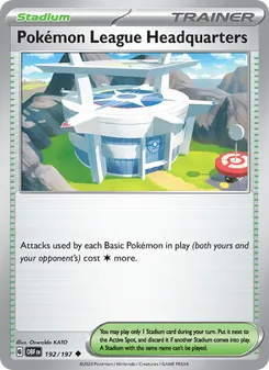 Pokémon League Headquarters — Obsidian Flames #192, 2023. Illustrated by Oswaldo KATO.