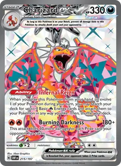 Charizard ex — Obsidian Flames #215, 2023. Illustrated by 5ban Graphics.