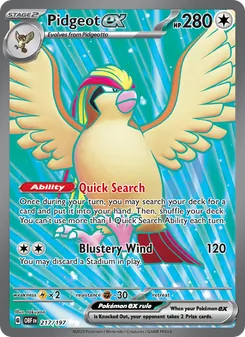 Pidgeot ex — Obsidian Flames #217, 2023. Illustrated by takuyoa.