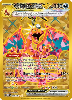 Charizard ex — Obsidian Flames #228, 2023. Illustrated by 5ban Graphics.
