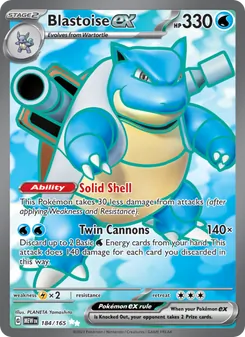 Blastoise ex — 151 #184, 2023. Illustrated by PLANETA Yamashita.