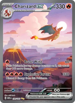 Charizard ex — 151 #199, 2023. Illustrated by miki kudo.