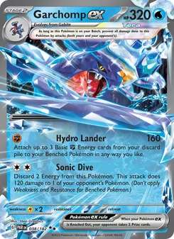 Garchomp ex — Paradox Rift #038, 2023. Illustrated by 5ban Graphics.
