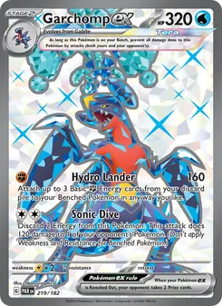 Garchomp ex — Paradox Rift #219, 2023. Illustrated by 5ban Graphics.