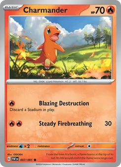 Charmander — Paldean Fates #007, 2024. Illustrated by GIDORA.