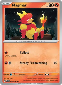 Magmar — Paldean Fates #009, 2024. Illustrated by miki kudo.