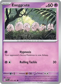 Exeggcute — Paldean Fates #023, 2024. Illustrated by Kariya.