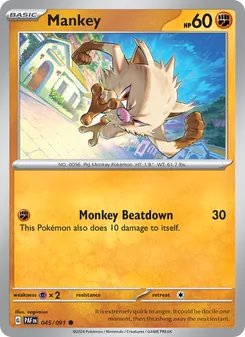 Mankey — Paldean Fates #045, 2024. Illustrated by nagimiso.
