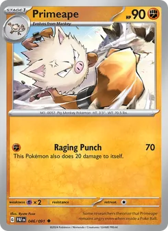 Primeape — Paldean Fates #046, 2024. Illustrated by Ryuta Fuse.