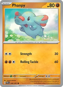 Phanpy — Paldean Fates #048, 2024. Illustrated by Atsuko Nishida.