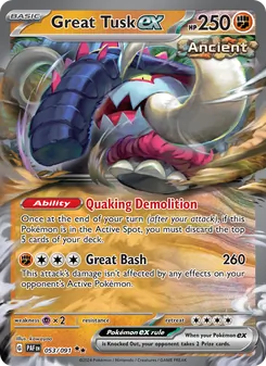 Great Tusk ex — Paldean Fates #053, 2024. Illustrated by kawayoo.
