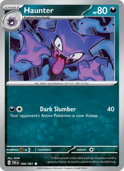 Haunter — Paldean Fates #056, 2024. Illustrated by DOM.