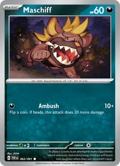 Maschiff — Paldean Fates #062, 2024. Illustrated by DOM.