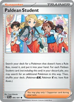 Paldean Student — Paldean Fates #085, 2024. Illustrated by Cona Nitanda.