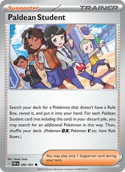 Paldean Student — Paldean Fates #086, 2024. Illustrated by Naoki Saito.