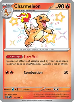 Charmeleon — Paldean Fates #110, 2024. Illustrated by Kouki Saitou.