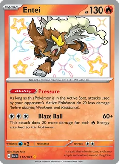 Entei — Paldean Fates #112, 2024. Illustrated by Ryuta Fuse.