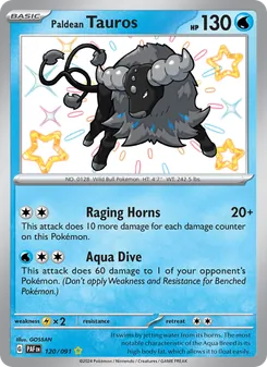 Paldean Tauros — Paldean Fates #120, 2024. Illustrated by GOSSAN.