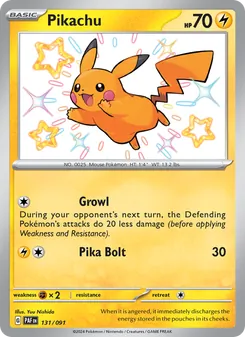 Pikachu — Paldean Fates #131, 2024. Illustrated by Yuu Nishida.