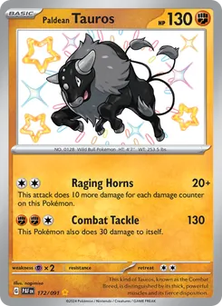 Paldean Tauros — Paldean Fates #172, 2024. Illustrated by nagimiso.