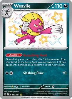 Weavile — Paldean Fates #183, 2024. Illustrated by Shin Nagasawa.