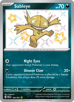 Sableye — Paldean Fates #184, 2024. Illustrated by nagimiso.
