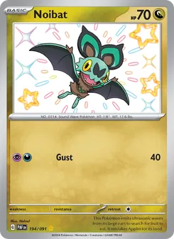 Noibat — Paldean Fates #194, 2024. Illustrated by Nelnal.