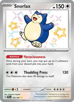 Snorlax — Paldean Fates #202, 2024. Illustrated by Shigenori Negishi.