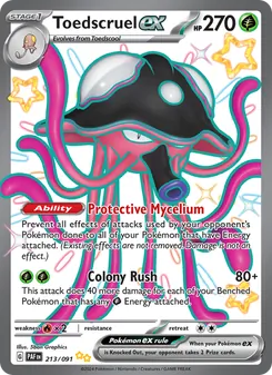 Toedscruel ex — Paldean Fates #213, 2024. Illustrated by 5ban Graphics.