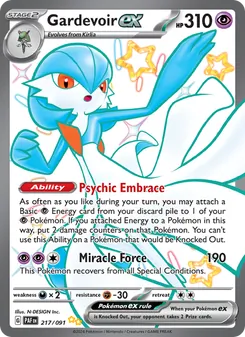 Gardevoir ex — Paldean Fates #217, 2024. Illustrated by N-DESIGN Inc..
