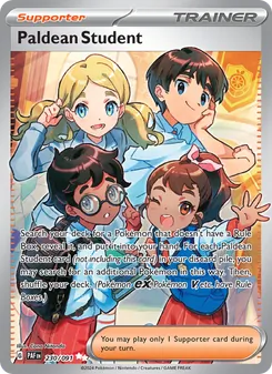 Paldean Student — Paldean Fates #230, 2024. Illustrated by Cona Nitanda.