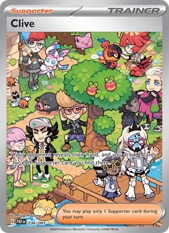 Clive — Paldean Fates #236, 2024. Illustrated by Taiga Kayama.