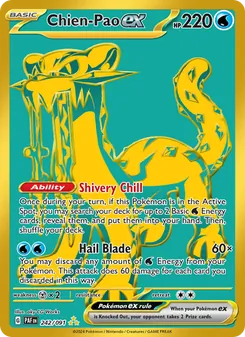 Chien-Pao ex — Paldean Fates #242, 2024. Illustrated by aky CG Works.