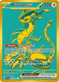 Miraidon ex — Paldean Fates #243, 2024. Illustrated by 5ban Graphics.