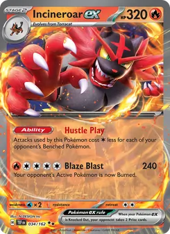 Incineroar ex — Temporal Forces #034, 2024. Illustrated by N-DESIGN Inc..