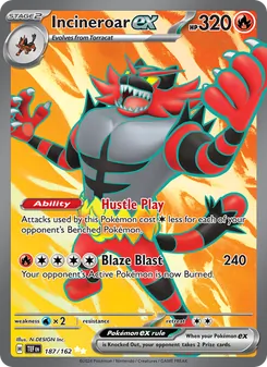 Incineroar ex — Temporal Forces #187, 2024. Illustrated by N-DESIGN Inc..