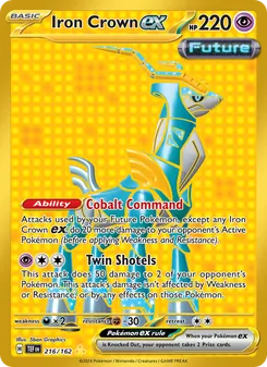 Iron Crown ex — Temporal Forces #216, 2024. Illustrated by 5ban Graphics.