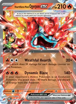 Hearthflame Mask Ogerpon ex — Twilight Masquerade #040, 2024. Illustrated by 5ban Graphics.